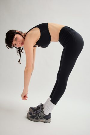 Black Compressive Pleated Waistband Legging