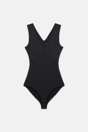 Black Amelia V-Neck Bodysuit