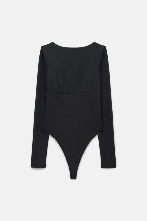 Black Elena Long Sleeve Bodysuit