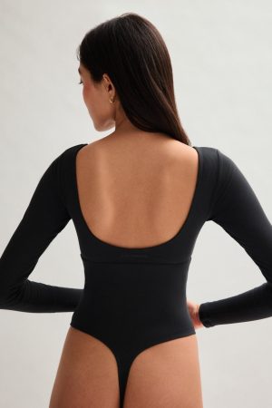 Black Elena Long Sleeve Bodysuit