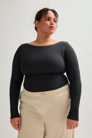 Black Elena Long Sleeve Bodysuit