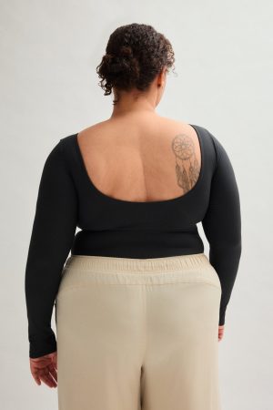 Black Elena Long Sleeve Bodysuit