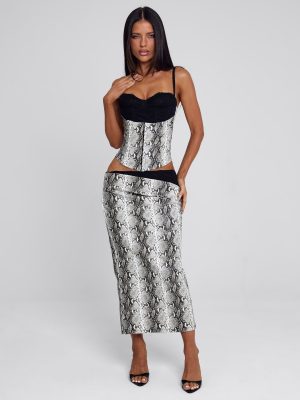 RAVELLE MIDI SKIRT SILVER SNAKE