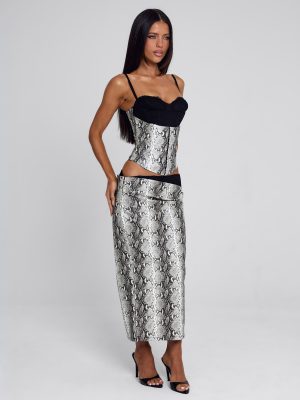 RAVELLE MIDI SKIRT SILVER SNAKE
