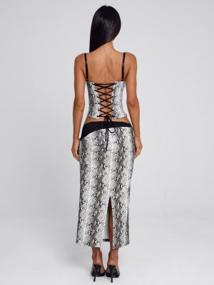 RAVELLE MIDI SKIRT SILVER SNAKE